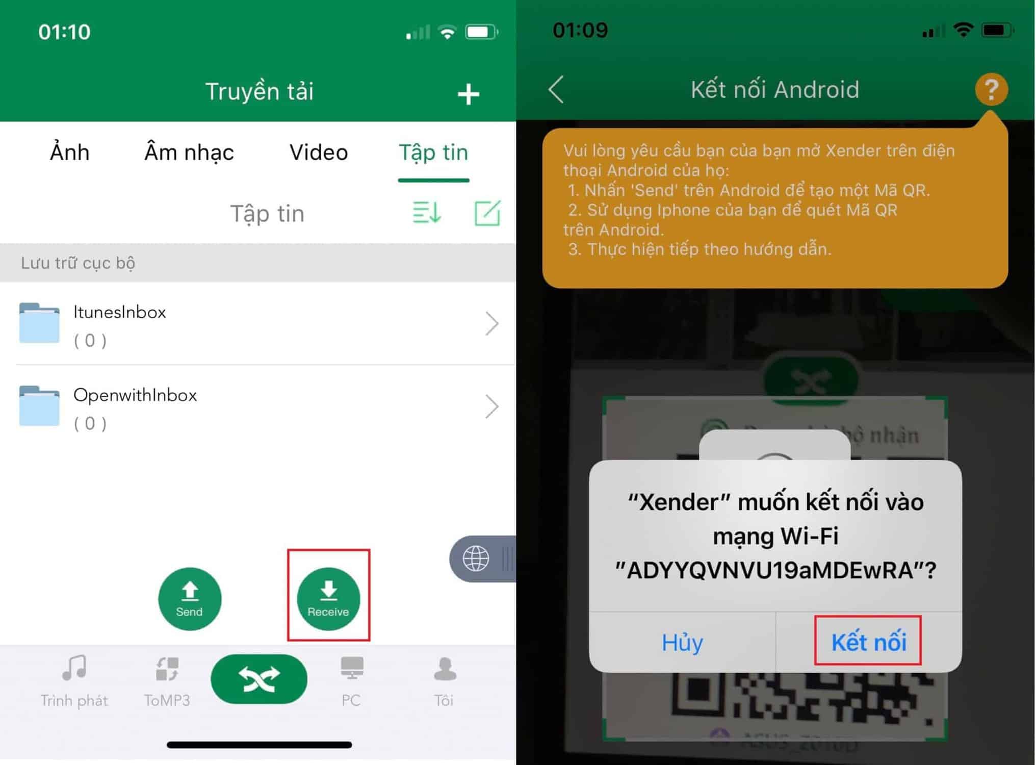 Sử dụng app Xender bước 2